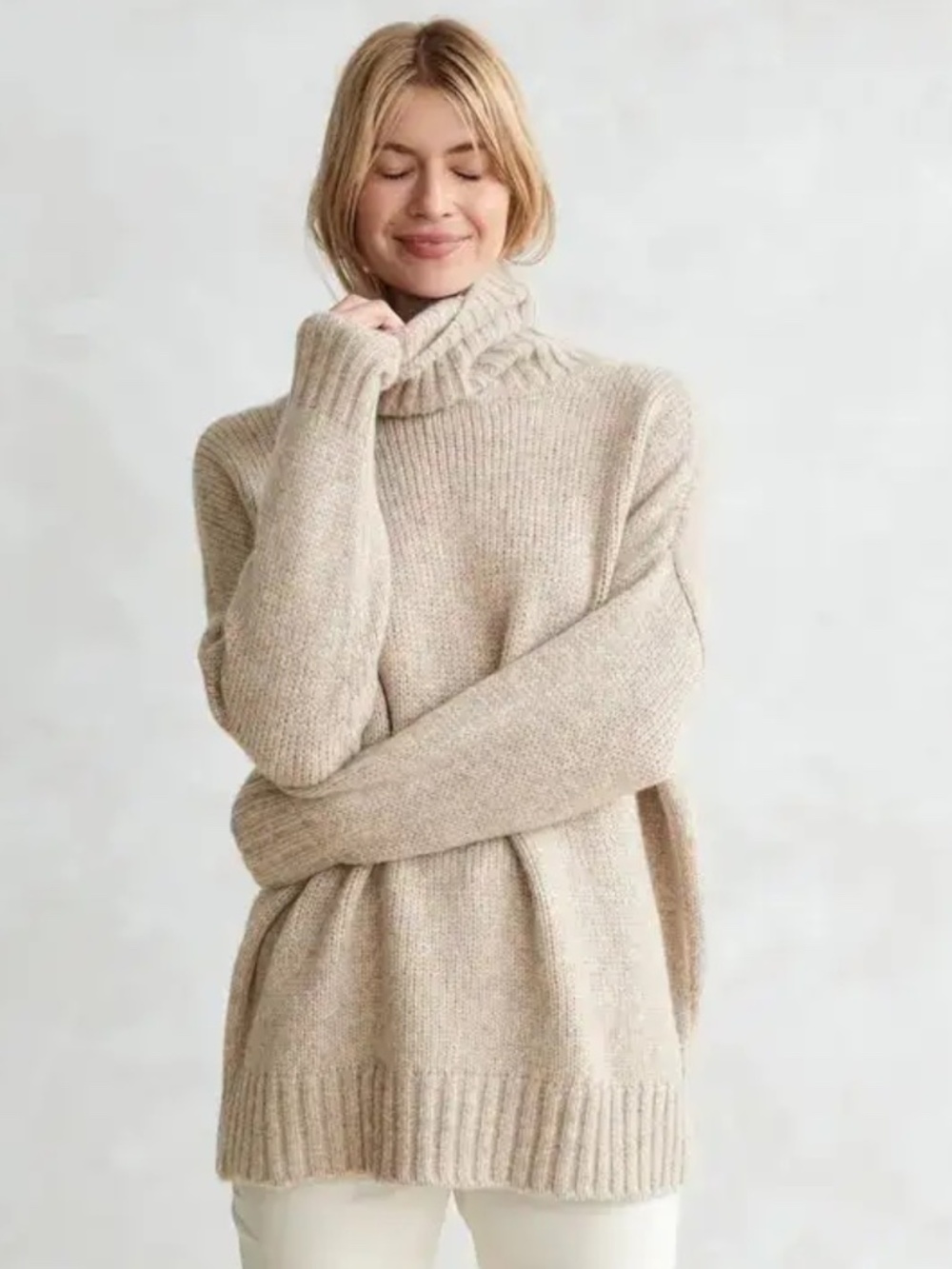 Jenni Kayne Alpaca Cocoon Turtleneck  Sweater Oatmeal XL Oversized Fit